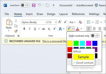 one.pngde capture d’écran de la mise en surbrillance microsoft word 