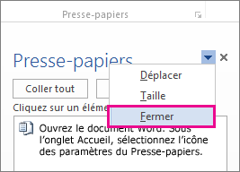 Fermeture du Presse-papiers dans Word