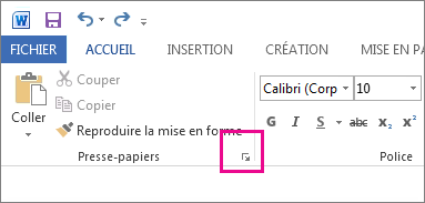Démarrage du Presse-papiers dans Word 2013