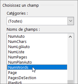 Boîte de dialogue Champ