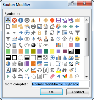 Options de bouton de la zone Bouton Modifier