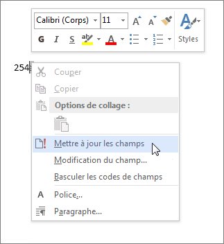 Commande Mettre à jour les champs