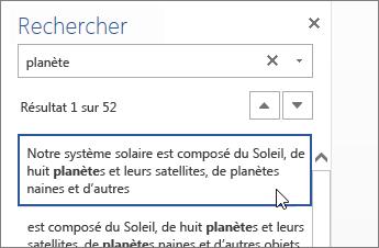 Volet de recherche dans Word Online