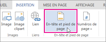 Image du bouton d’en-tête & de pied de page dans Word Online