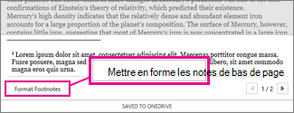 Bouton Mettre en forme les notes de bas de page dans la zone de modification des notes de bas de page de Word Online