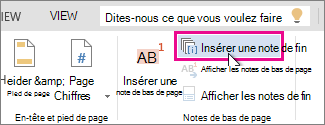 Bouton Insérer une note de fin dans Word Online