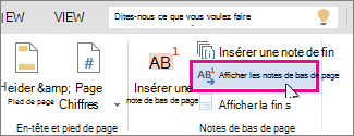 Afficher le bouton Pieds de page dans Word Online