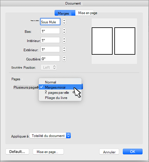 Définition d’une marge miroir pour un ensemble de pages
