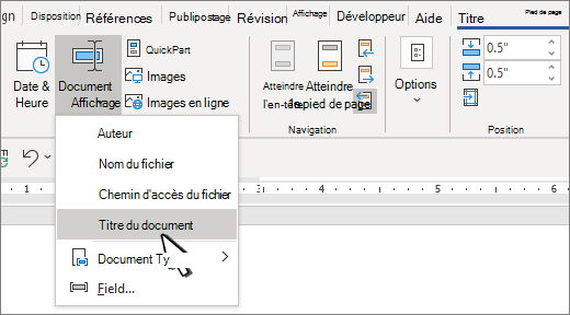 Ruban d’en-tête avec les informations sur le document mises en surbrillance