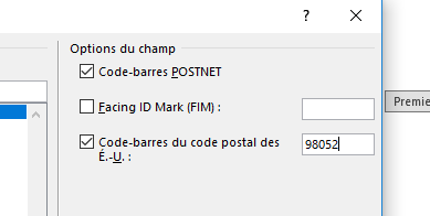 Section Options de code de champ
