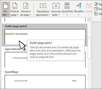 Boîte de dialogue de sélection du style d’en-tête avec un sélectionné