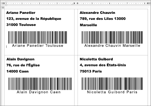 Capture de certaines étiquettes avec adresse et codes-barres