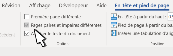 Bouton impair-pair sélectionné dans le ruban de l’en-tête