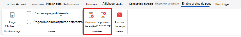 Supprimer l’en-tête ou le pied de page sur le web