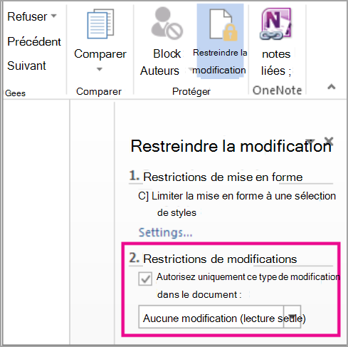 Restreindre la modification Autoriser uniquement
