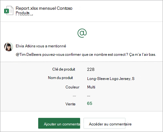 Capture d’écran d’une notification de commentaire par e-mail