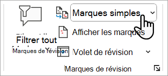 Capture d’écran montrant où vous pouvez définir le niveau du balisage que vous souhaitez afficher dans votre document Word.