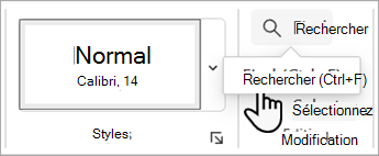 Capture d’écran montrant la commande Rechercher sous l’onglet Accueil dans Word pour le web.