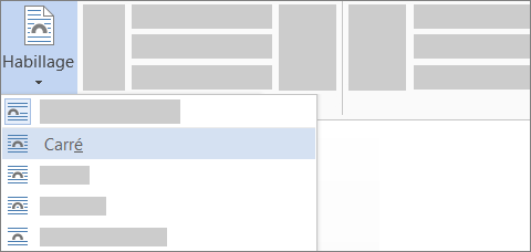 Options d’habillage de texte sur le ruban
