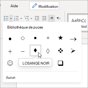 Menu déroulant Bibliothèque de puces