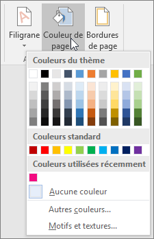 Les options de Couleur de page sont affichées