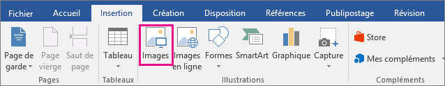 The Pictures icon is highlighted on the Insert tab.