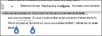Menu de sélection de Word pour Android avec nouveau commentaire