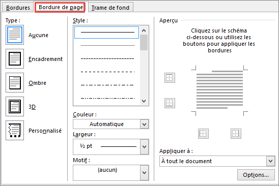 Word 2010 Page Border tab of Borders and Shading dialog box