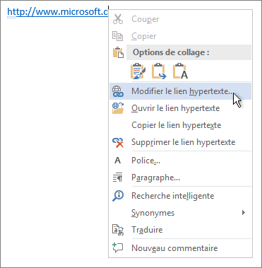 Modification d’un lien hypertexte