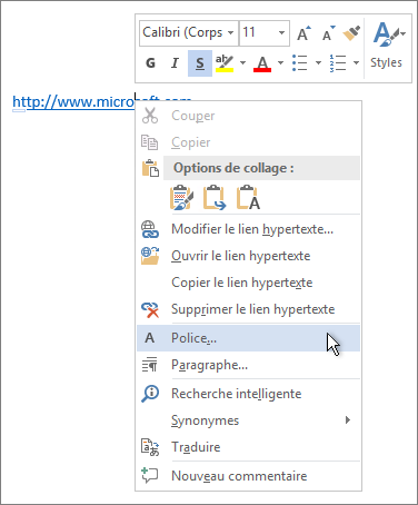 Modification de la police d’un lien hypertexte