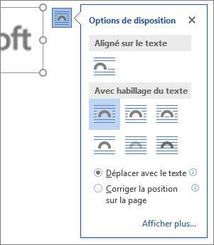 Cliquez sur les options de disposition pour choisir la façon dont le texte s’affichera autour de l’image insérée.