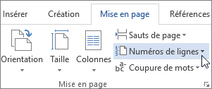 Numéros de lignes dans le groupe Mise en page