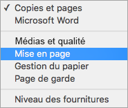 Sélection de la mise en page dans la boîte de dialogue Imprimer