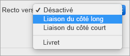 Sélection d'une option dans le menu recto-verso