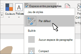 Valeur par défaut sous Jeu de styles sélectionné