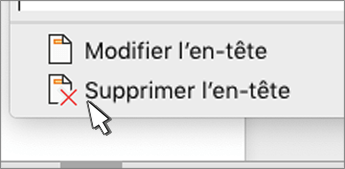 Bouton Supprimer l'en-tête