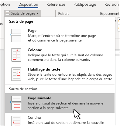 Saut de section sur la page suivante