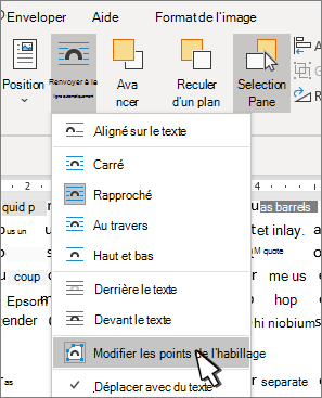 Modifier l’élément de menu Habillage des points