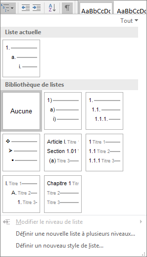Cliquez sur le bouton Liste à plusieurs niveaux pour ajouter la numérotation à un style de titre prédéfini, par exemple, Titre 1, dans le titre de votre document.