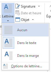 Sélectionnez Aucune pour supprimer une lettrine.