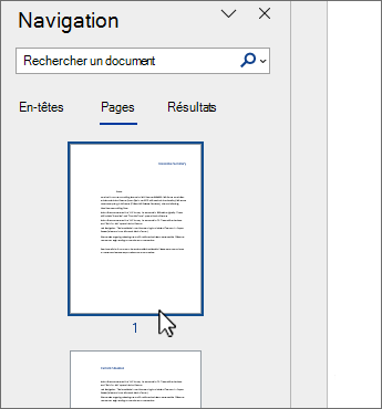 Word volet Sélection de page