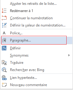Cliquez sur l’option Paragraphe.