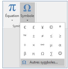 Dans le menu Symbole, cliquez sur Autres symboles.