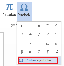 Zone Symbole, cliquez sur Autres symboles.