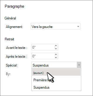 Sélection de retrait = none