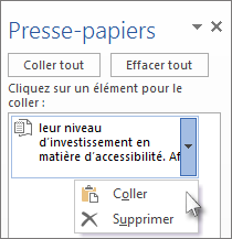 Coller un seul élément à partir du Presse-papiers