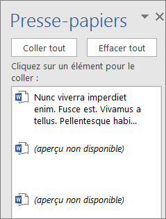 Sélectionnez ce que vous voulez coller à partir du Presse-papiers