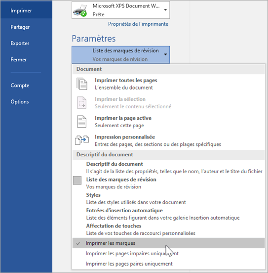 Paramètres d’impression pour les marques d’impression