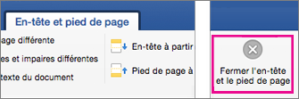 Dans l’onglet En-tête et pied de page, l’option Fermer est mise en évidence