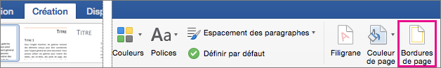 Option Bordures de page mise en évidence sous l’onglet Création
